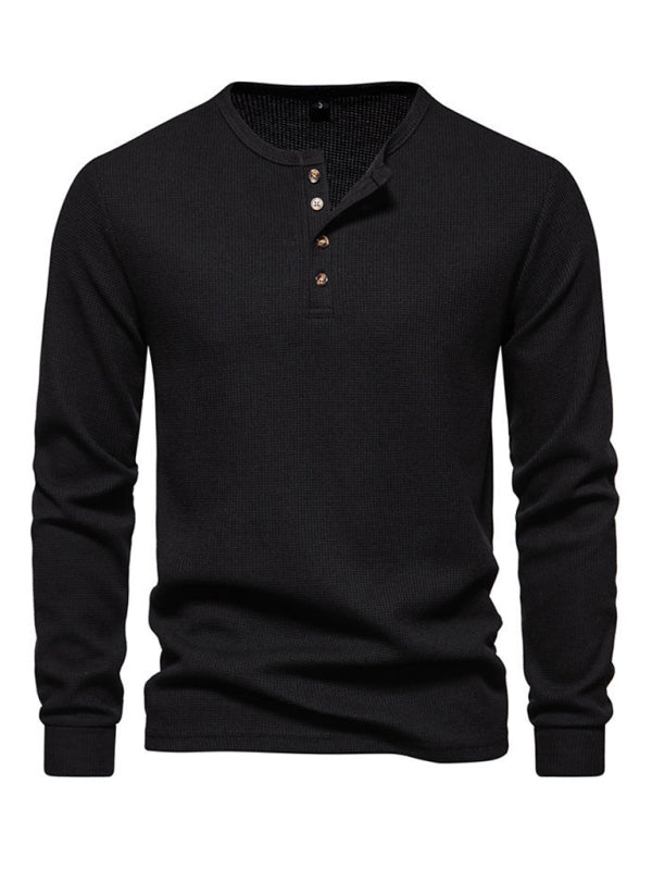 Men's Four Button Waffle Henley Neck Long Sleeve T-Shirt Shello Creative Boutique