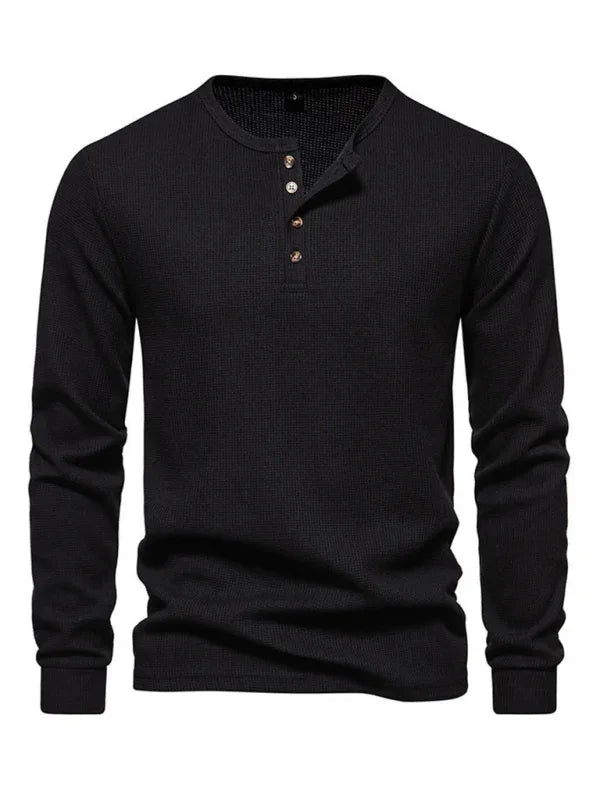 Men's Four Button Waffle Henley Neck Long Sleeve T-Shirt - Shello's Creative Boutique