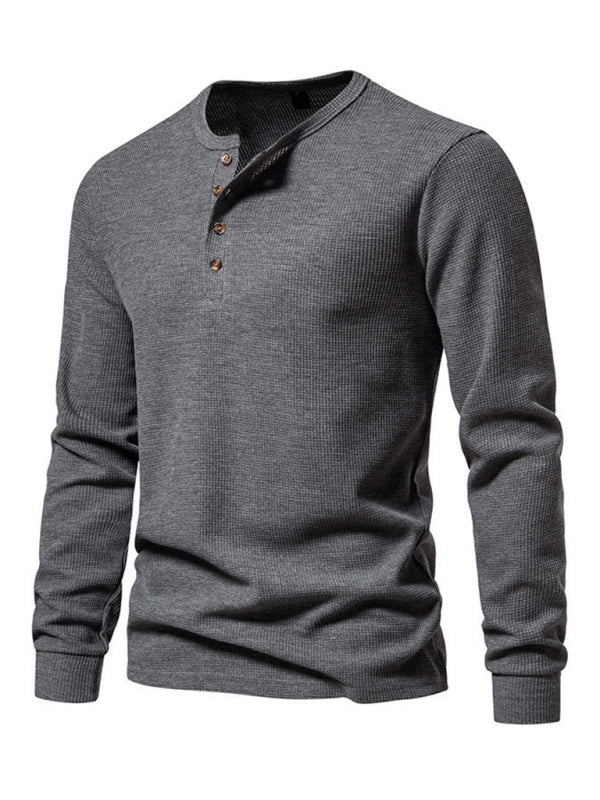 Men's Four Button Waffle Henley Neck Long Sleeve T-Shirt Shello Creative Boutique