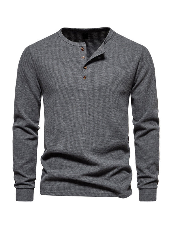 Men's Four Button Waffle Henley Neck Long Sleeve T-Shirt Shello Creative Boutique