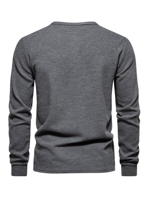 Men's Four Button Waffle Henley Neck Long Sleeve T-Shirt Shello Creative Boutique