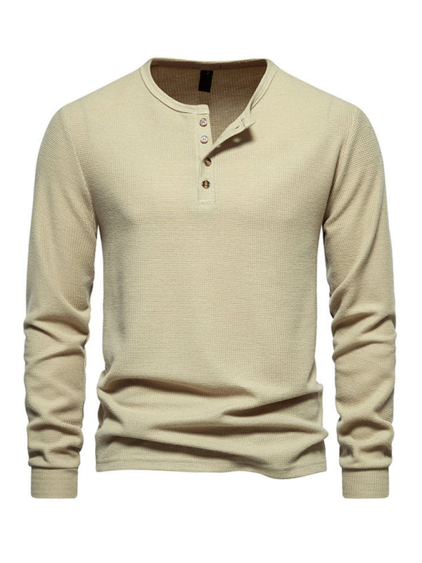 Men's Four Button Waffle Henley Neck Long Sleeve T-Shirt Shello Creative Boutique