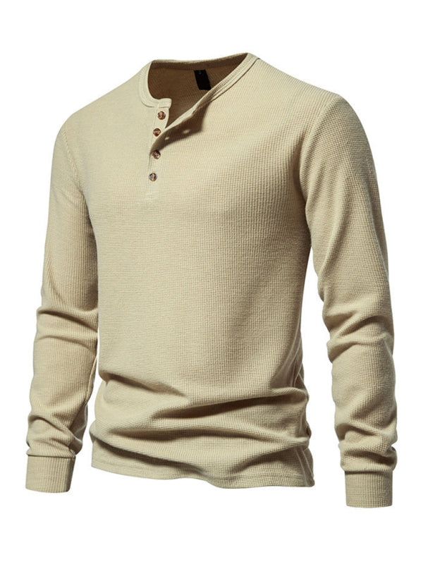 Men's Four Button Waffle Henley Neck Long Sleeve T-Shirt Shello Creative Boutique