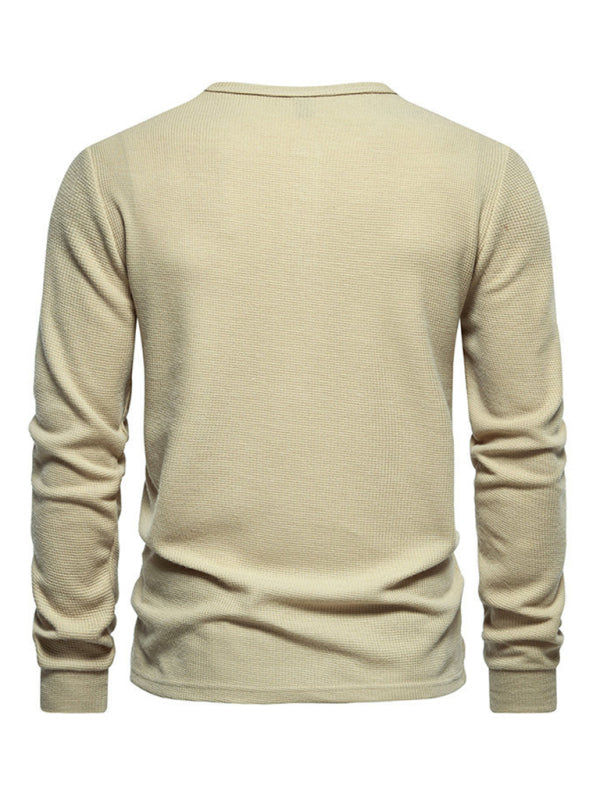 Men's Four Button Waffle Henley Neck Long Sleeve T-Shirt Shello Creative Boutique