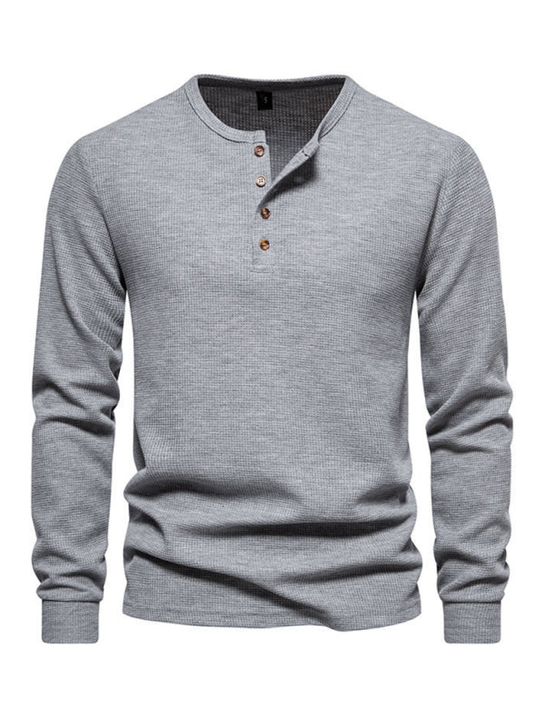 Men's Four Button Waffle Henley Neck Long Sleeve T-Shirt Shello Creative Boutique