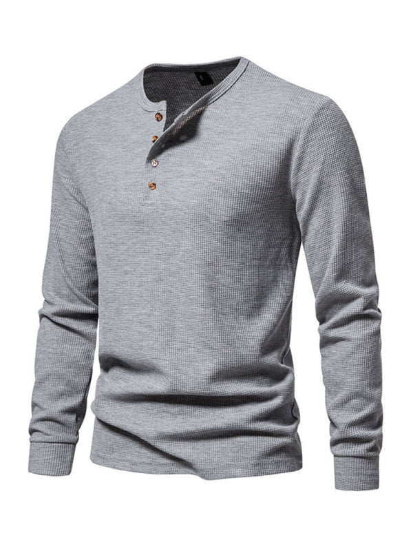 Men's Four Button Waffle Henley Neck Long Sleeve T-Shirt Shello Creative Boutique