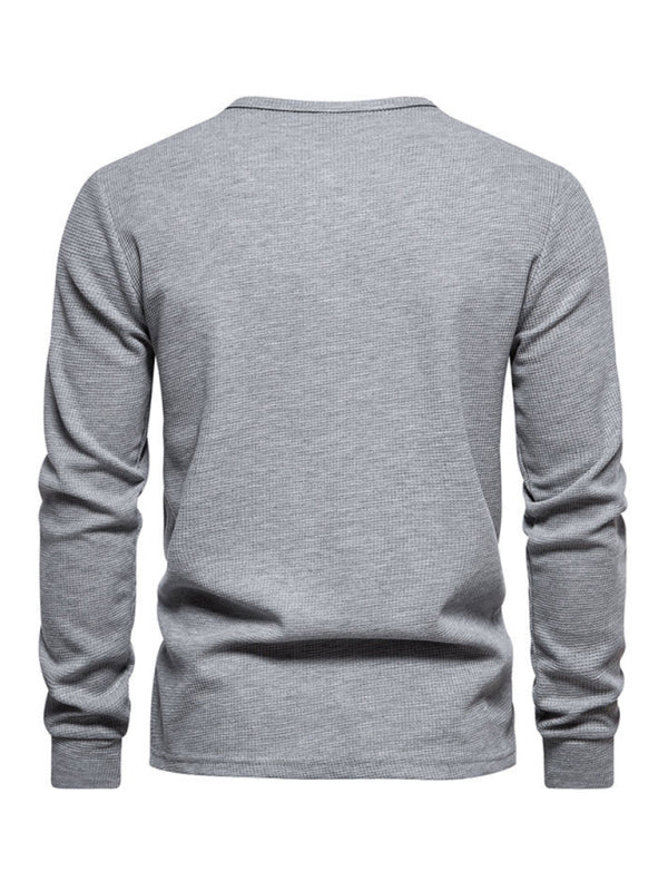Men's Four Button Waffle Henley Neck Long Sleeve T-Shirt Shello Creative Boutique