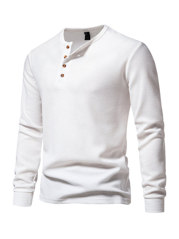 Men's Four Button Waffle Henley Neck Long Sleeve T-Shirt Shello Creative Boutique