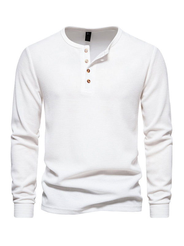 Men's Four Button Waffle Henley Neck Long Sleeve T-Shirt Shello Creative Boutique