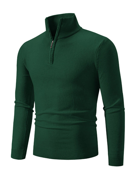 Men's casual solid color sweater half zipper pullover stand collar sweater Shello's Creative Boutique