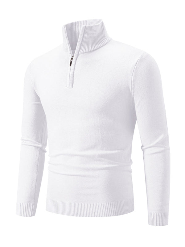 Men's casual solid color sweater half zipper pullover stand collar sweater Shello's Creative Boutique
