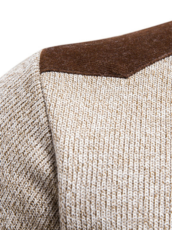 Men's stand-up collar thickened patchwork half-zip lapel sweater pullover sweater Shello's Creative Boutique