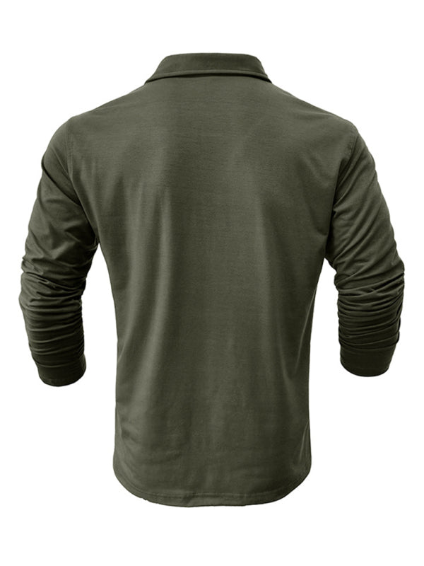 Men's Lapel Polo Solid Color Long Sleeve Polo Shirt Shello Creative Boutique