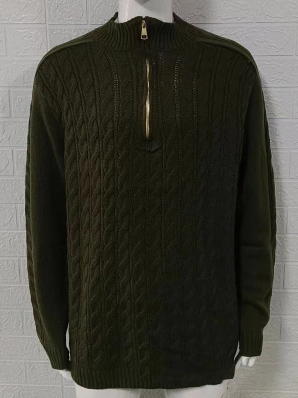 Men's new solid color zipper half turtleneck long sleeve sweater Shello's Creative Boutique