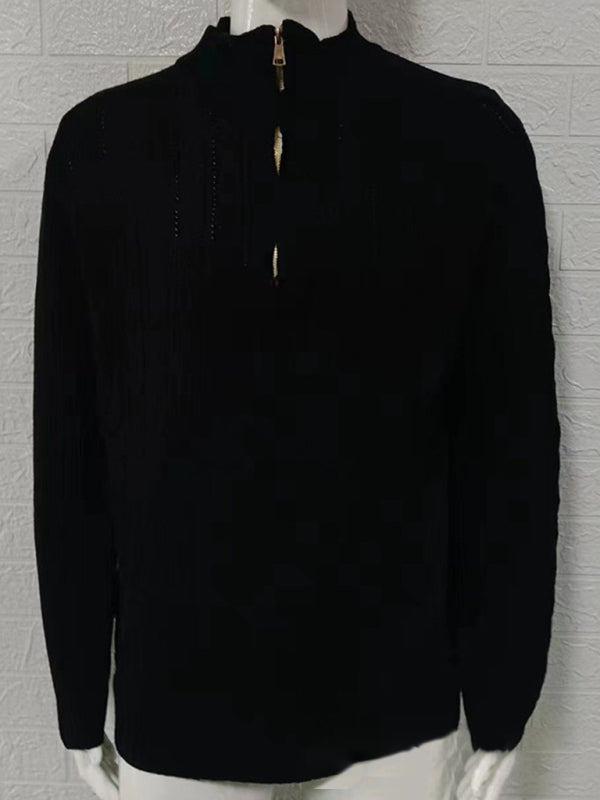 Men's new solid color zipper half turtleneck long sleeve sweater Shello's Creative Boutique