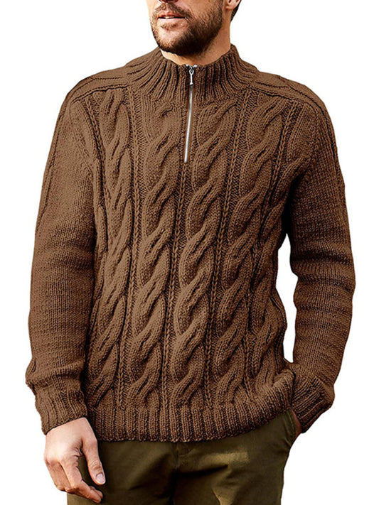 Men's new solid color zipper half turtleneck long sleeve sweater Shello's Creative Boutique