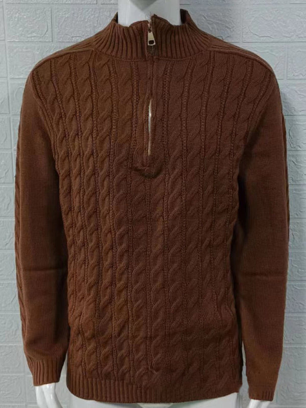Men's new solid color zipper half turtleneck long sleeve sweater Shello's Creative Boutique