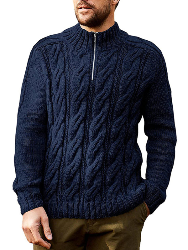 Men's new solid color zipper half turtleneck long sleeve sweater Shello's Creative Boutique