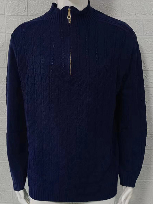 Men's new solid color zipper half turtleneck long sleeve sweater Shello's Creative Boutique