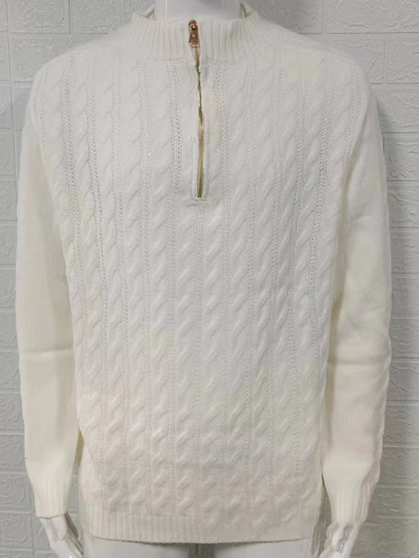 Men's new solid color zipper half turtleneck long sleeve sweater Shello's Creative Boutique