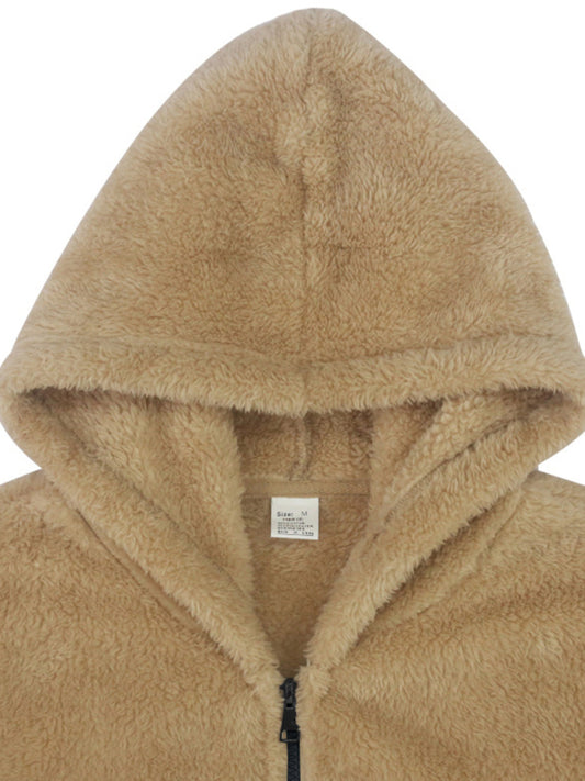 Men's double-sided arctic velvet hooded solid color warm zipper jacket Shello's Creative Boutique