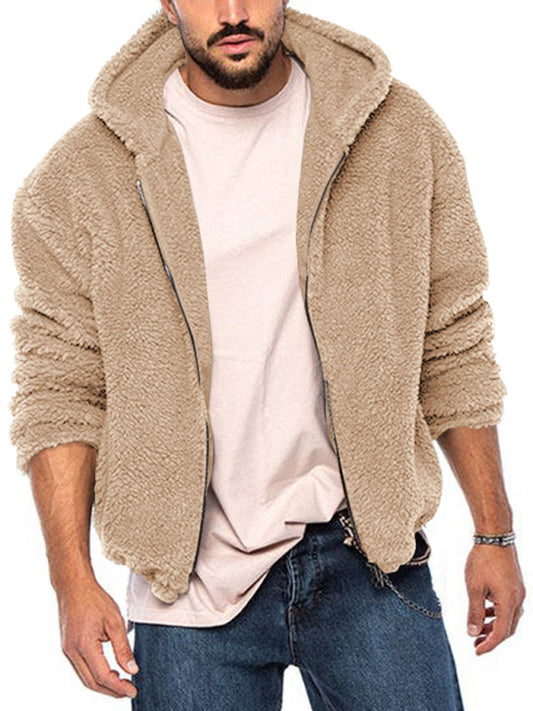 Men's double-sided arctic velvet hooded solid color warm zipper jacket Shello's Creative Boutique