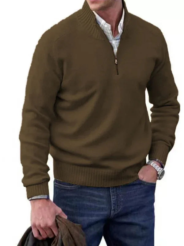 Men's zipper lapel casual long-sleeved knitted top - Shello's Creative Boutique