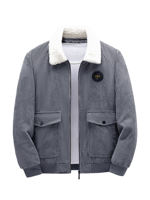 Men's lambswool lapel warm corduroy jacket Shello's Creative Boutique