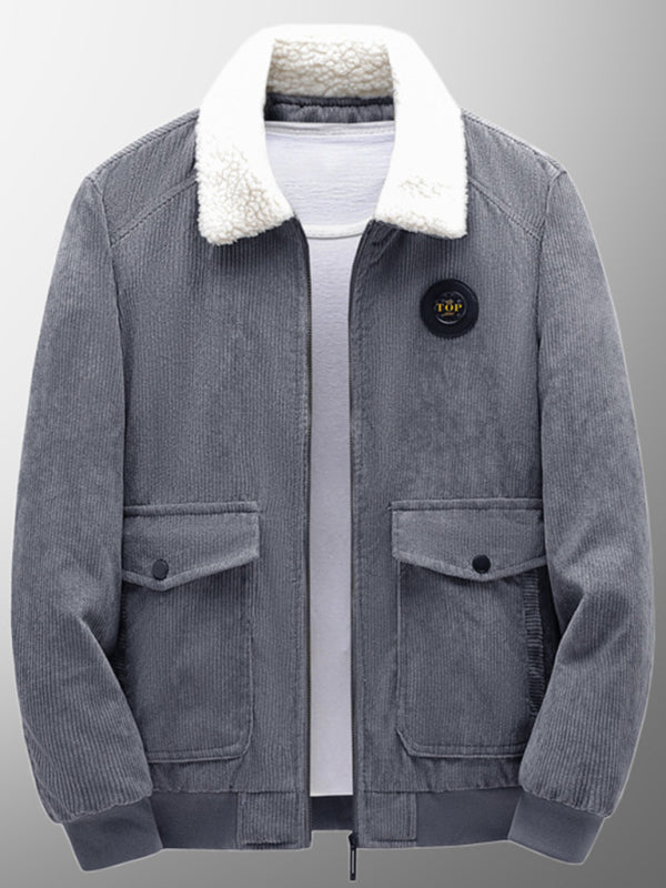 Men's lambswool lapel warm corduroy jacket Shello's Creative Boutique