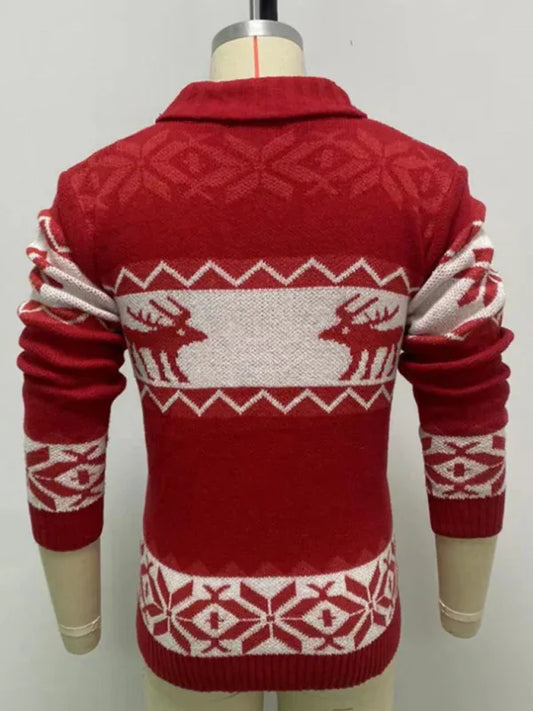 Men's Reindeer Pattern Knit Cardigan Sweater - Shello's Creative Boutique
