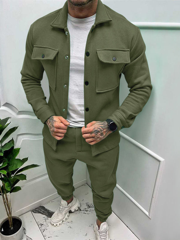 Men's new long-sleeved trousers single-breasted jacket solid color slim two-piece set Shello's Creative Boutique