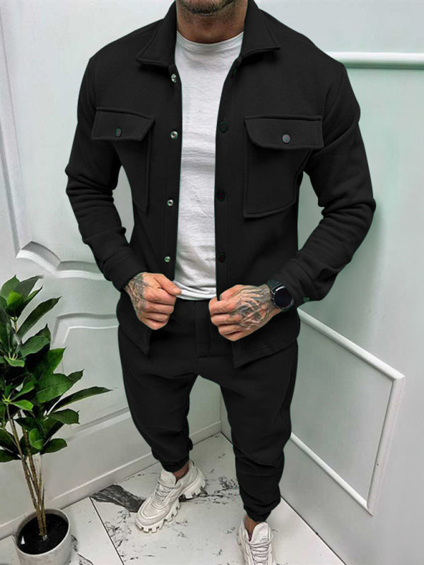 Men's new long-sleeved trousers single-breasted jacket solid color slim two-piece set Shello's Creative Boutique