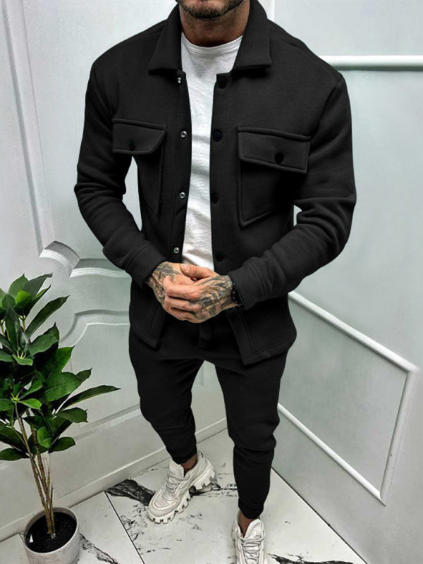 Men's new long-sleeved trousers single-breasted jacket solid color slim two-piece set Shello's Creative Boutique