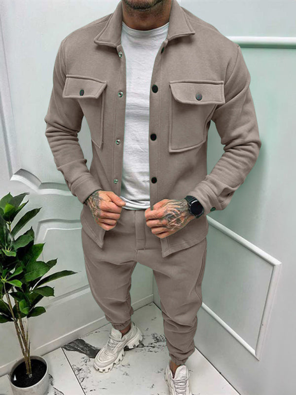 Men's new long-sleeved trousers single-breasted jacket solid color slim two-piece set Shello's Creative Boutique