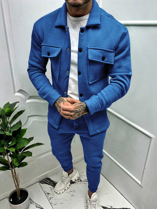 Men's new long-sleeved trousers single-breasted jacket solid color slim two-piece set Shello's Creative Boutique