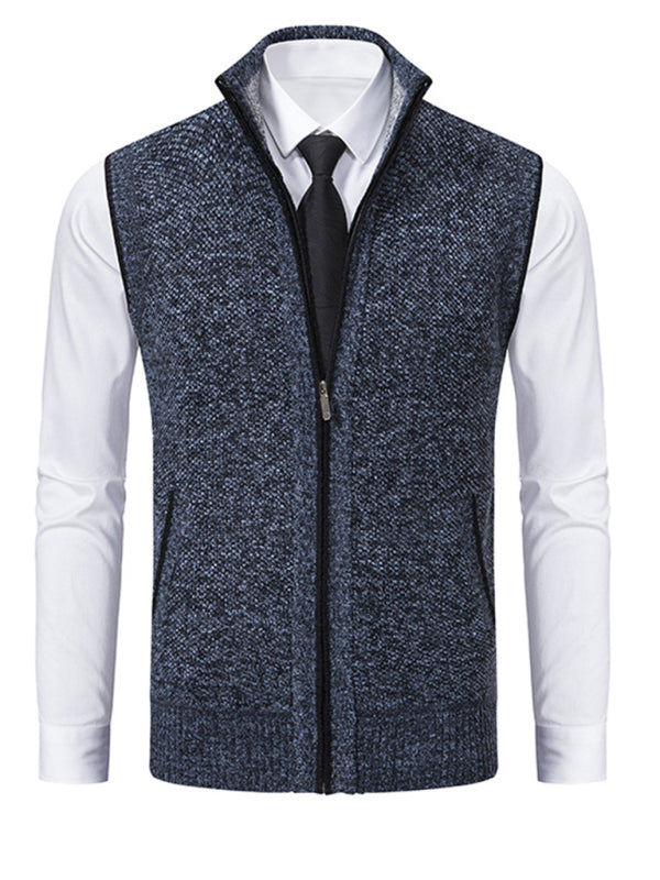 Men's stand collar sleeveless knitted casual thickened lining vest jacket Shello's Creative Boutique