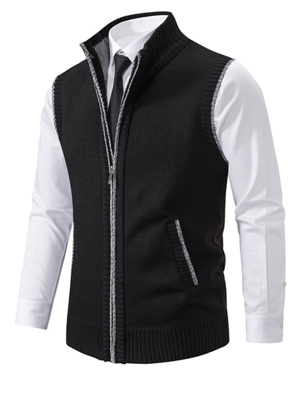 Men's stand collar sleeveless knitted casual thickened lining vest jacket Shello's Creative Boutique