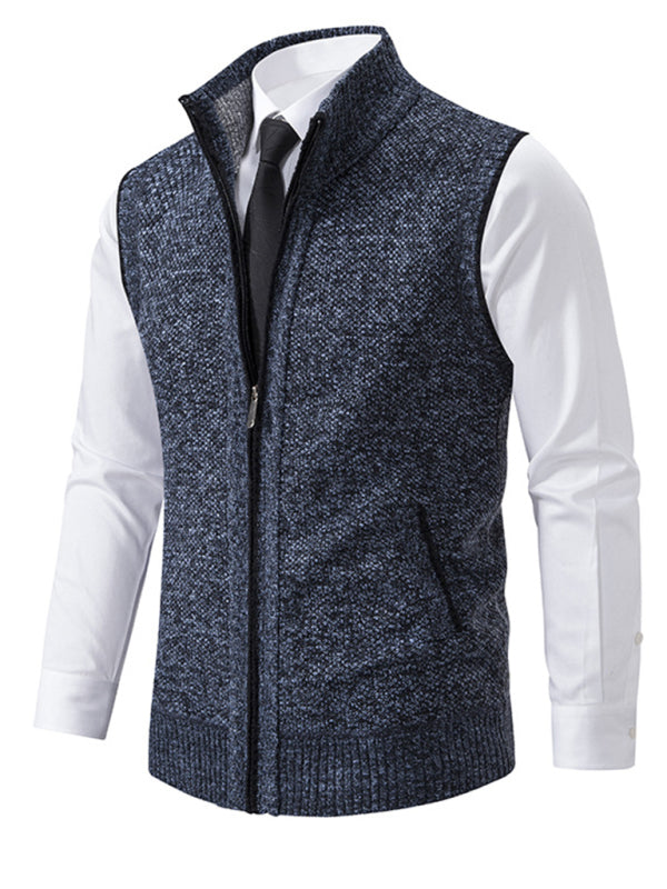 Men's stand collar sleeveless knitted casual thickened lining vest jacket Shello's Creative Boutique