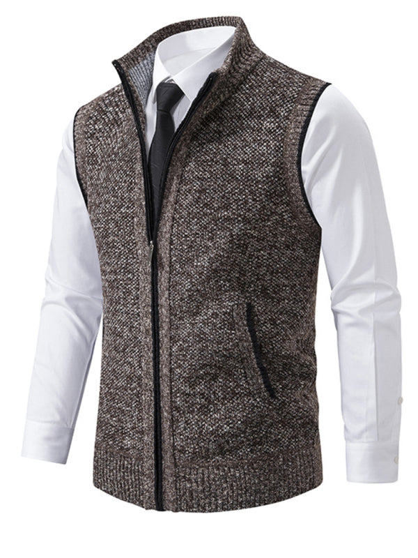 Men's stand collar sleeveless knitted casual thickened lining vest jacket Shello's Creative Boutique