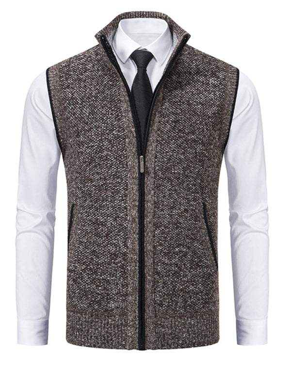 Men's stand collar sleeveless knitted casual thickened lining vest jacket Shello's Creative Boutique