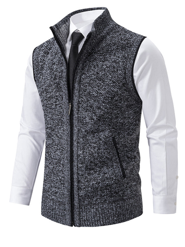 Men's stand collar sleeveless knitted casual thickened lining vest jacket Shello's Creative Boutique