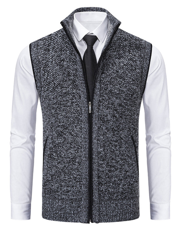 Men's stand collar sleeveless knitted casual thickened lining vest jacket Shello's Creative Boutique