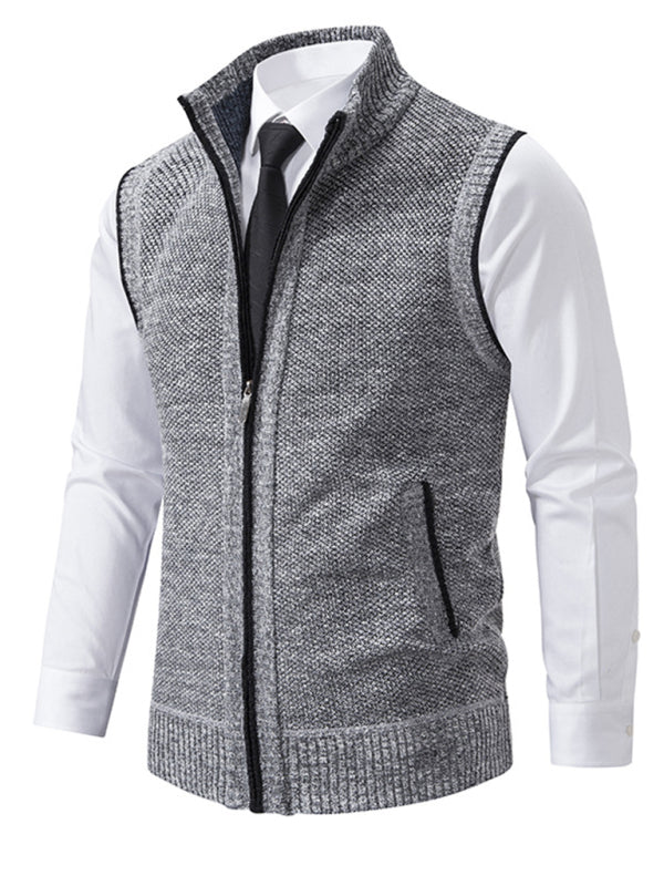 Men's stand collar sleeveless knitted casual thickened lining vest jacket Shello's Creative Boutique