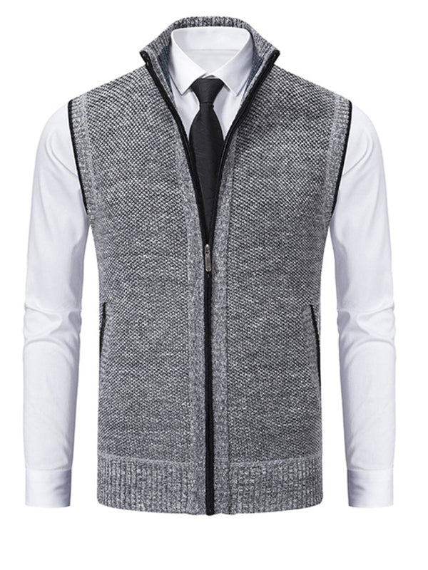 Men's stand collar sleeveless knitted casual thickened lining vest jacket Shello's Creative Boutique