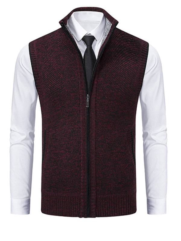 Men's stand collar sleeveless knitted casual thickened lining vest jacket Shello's Creative Boutique