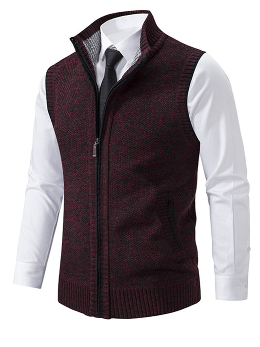Men's stand collar sleeveless knitted casual thickened lining vest jacket Shello's Creative Boutique