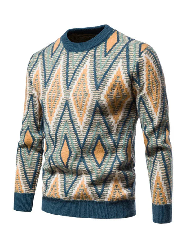 Festive Warmth - Christmas Crew Neck Rhombus Jacquard Sweater - Shello's Creative Boutique