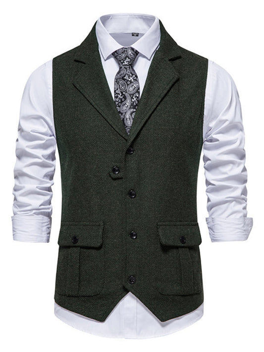 Men's herringbone tweed suit vest retro lapel vest Shello Creative Boutique