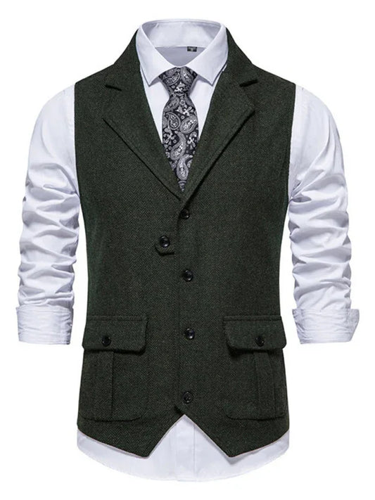 Vintage Sophistication - Men's Herringbone Tweed Suit Vest - Shello's Creative Boutique