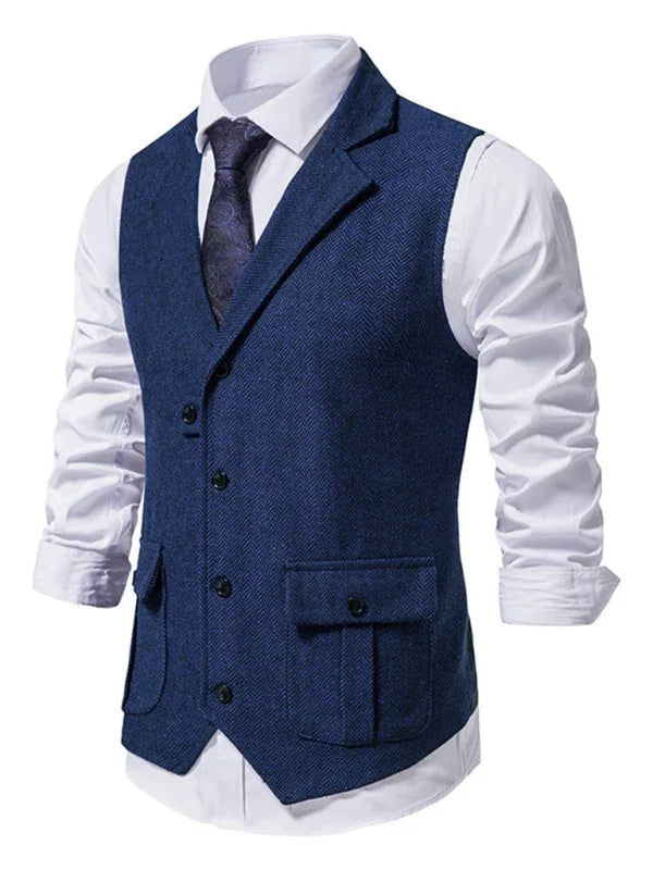 Vintage Sophistication - Men's Herringbone Tweed Suit Vest - Shello's Creative Boutique